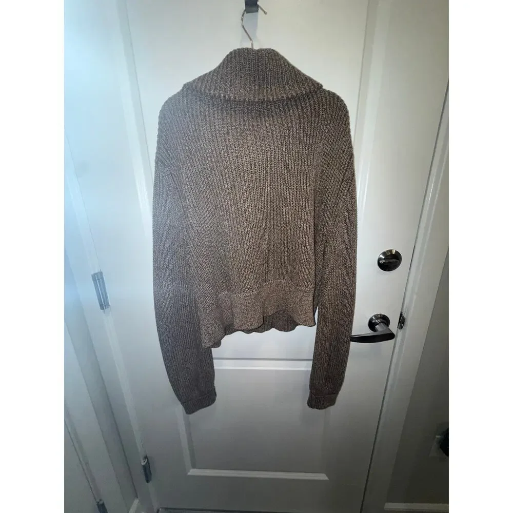 Varley Chunky Knit Quarter Zip Sweater Women Brown Oversized Collar Cozy